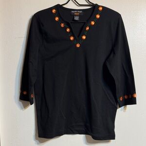 Black Long Sleeve Top with Pumpkin Accents